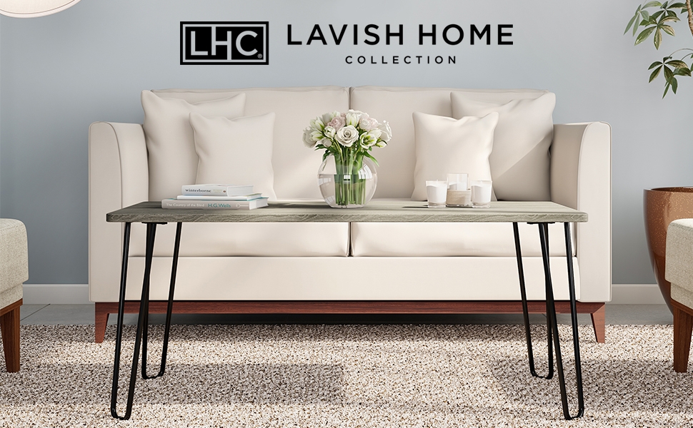 Lavish Home Coffee Table with Hairpin Legs - Minimalist Furniture for Living Room or Office 