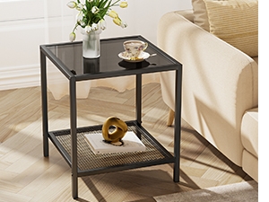 glass side table with storage